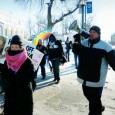 Sabry Wazwaz leading chants at Human Rights Day protest (Sam Wagner)