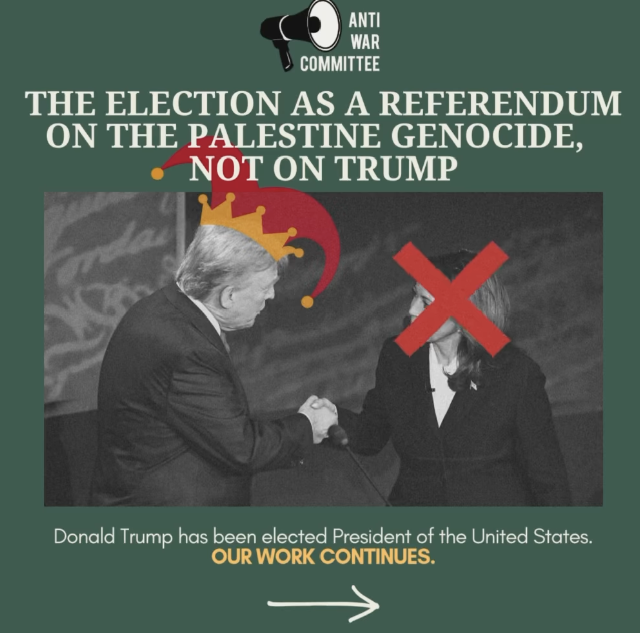 THE ELECTION AS A REFERENDUM ON THE PALESTINE GENOCIDE, NOT ON TRUMP